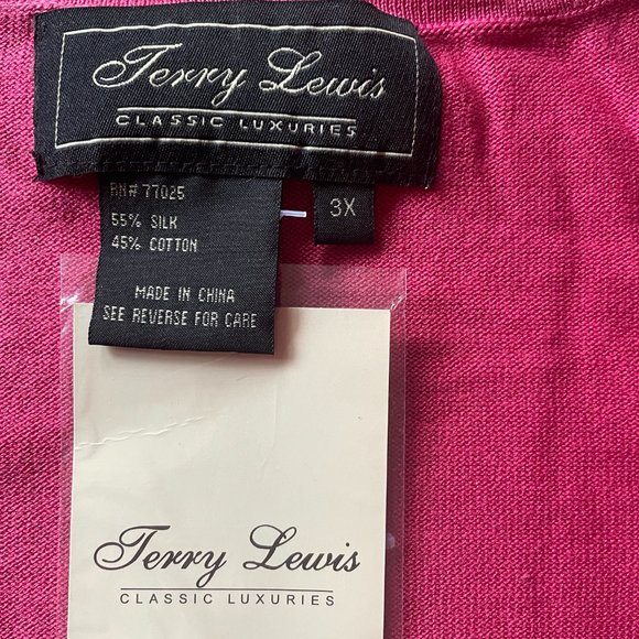 TERRY LEWIS New Cascading Open Cardigan 65% Silk 45% Cotton Fuchsia, Size 3X - Picture 6 of 10